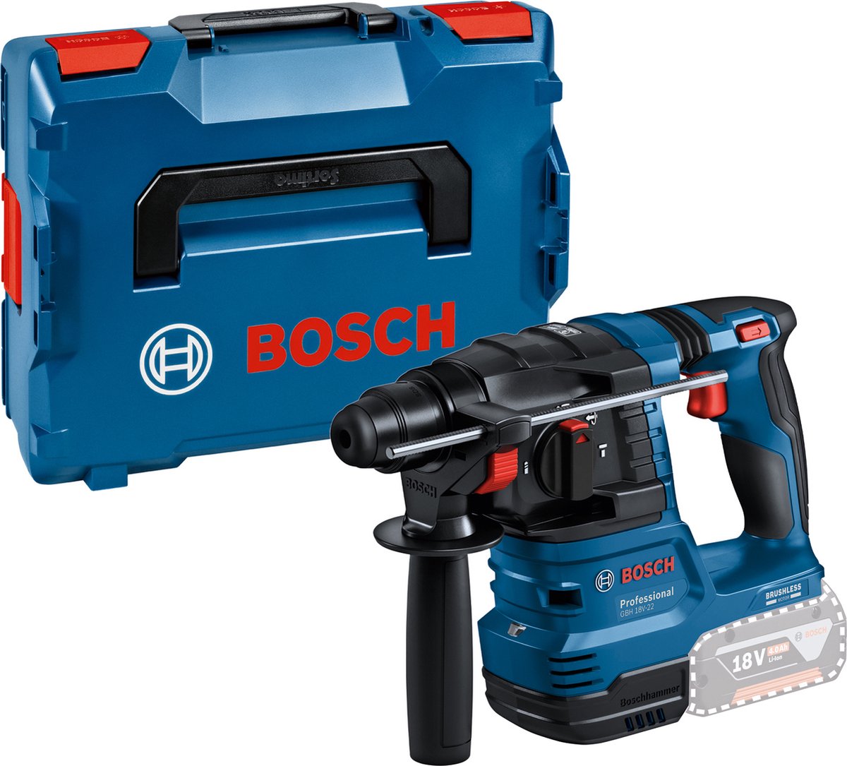 Bosch Professional GBH 18V-22 - Boorhamer - L-Boxx - Accu en lader niet meegeleverd - Inclusief handgreep - Machinedoek - diepteaanslag