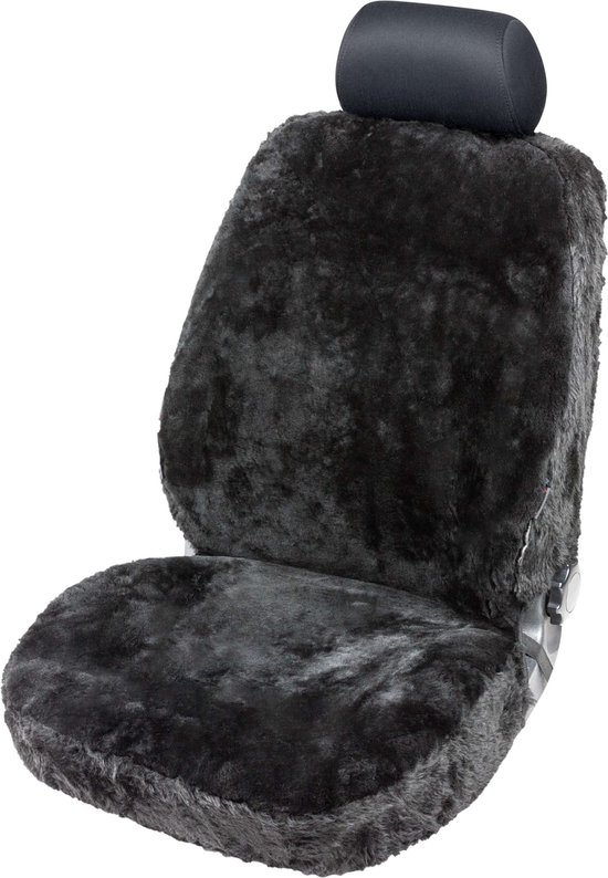WALSER Mona lamsvacht autostoelhoes, 100% schapenvacht, autostoelhoes, 1 stuk lamsvacht autostoelhoezen voor de voorkant van de auto, zwart