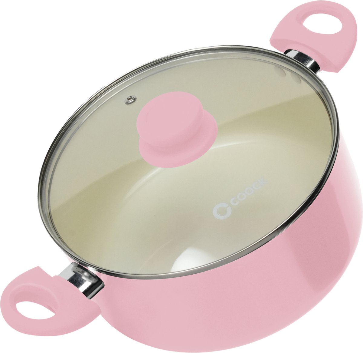 COOCK Kookpan met deksel - 5000ml - Inductie Pan - Speciale Anti-Aanbak Coating - Kookpot met Ergonomische Koudgrepen - Gerecycled Aluminium Kookpotten - Roze/Wit - Inclusief E-book