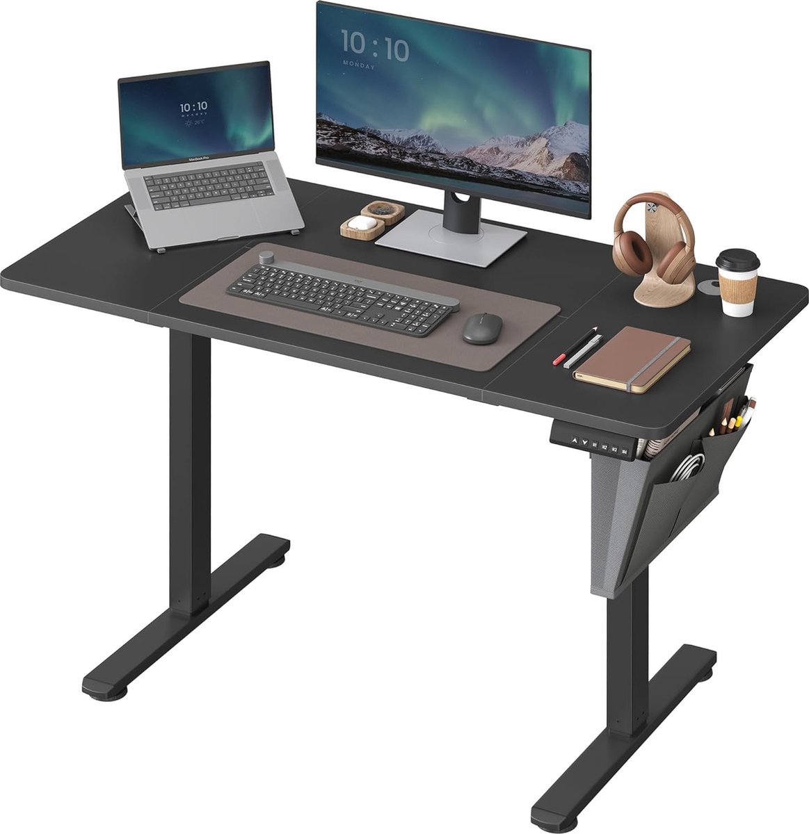 FurnStar Verstelbaar Bureau Tafel - In Hoogte Verstelbaar Bureau Elektrisch - 70 x 160 x (72-120) cm - Geheugenfunctie voor 4 Hoogtes - Voor Thuiskantoor - Werkkamer - Inktzwart