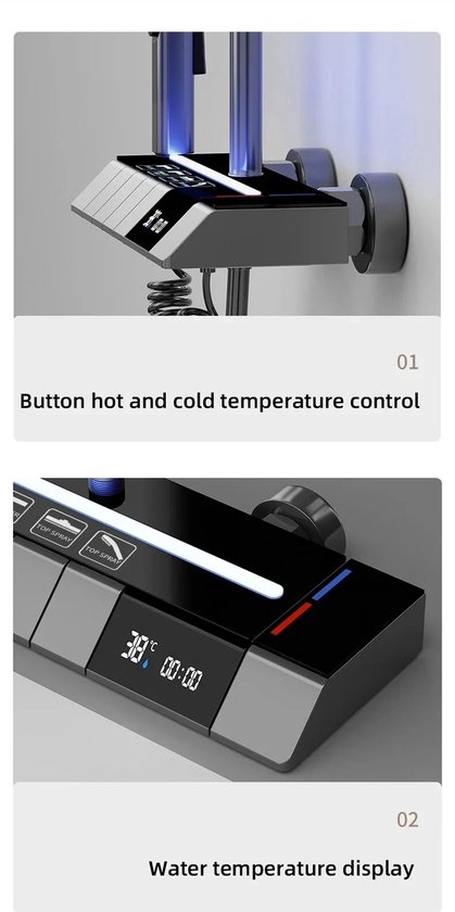 Knoppen voor temperatuurregeling en digitaal display met temperatuur.