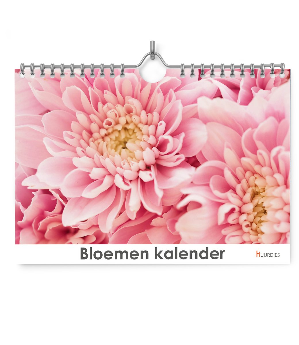 Huurdies - Bloemen Kalender - A4 - verjaardagskalender - 29.7x21cm - 300G ecopapier - Dubbelzijdig - Spiraalgebonden - ophanghaakje
