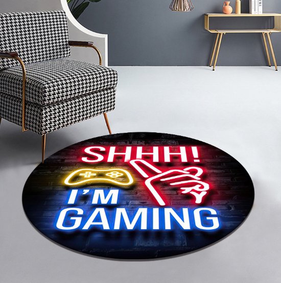 Foto: Homeberg xl game tapijt rond i m gaming kinderen gaming kruipmat vloermat gameroom vloerkleed speelkleed game kamer zacht controller look 120 cm