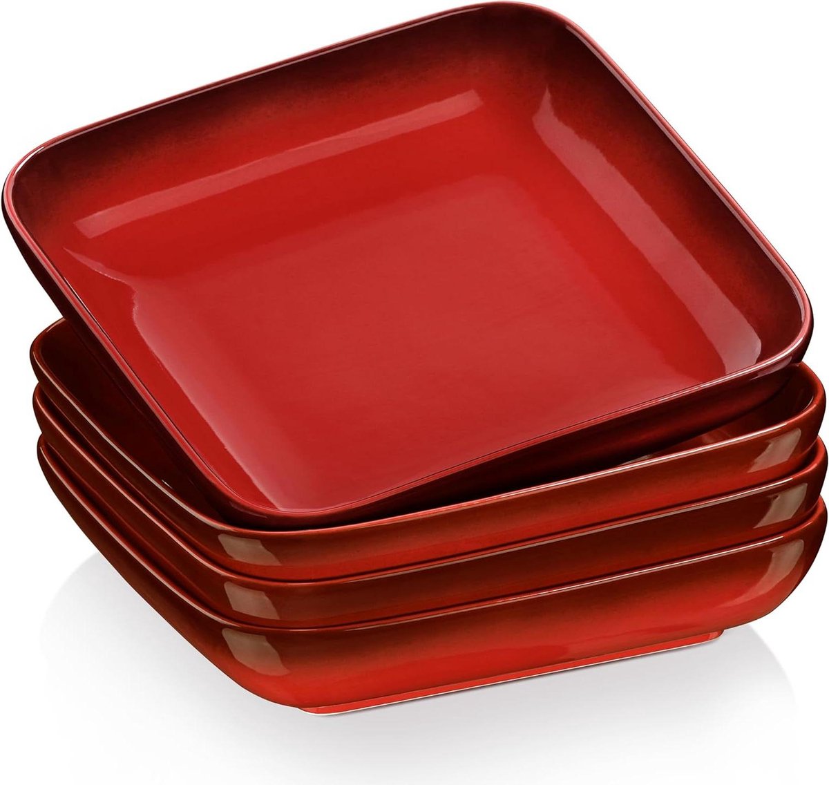 Diep Bord Set 4 Aardewerk Borden 1050 ml Vierkante Pasta Rood Kleurverloop 21x21x4 cm Bordenset