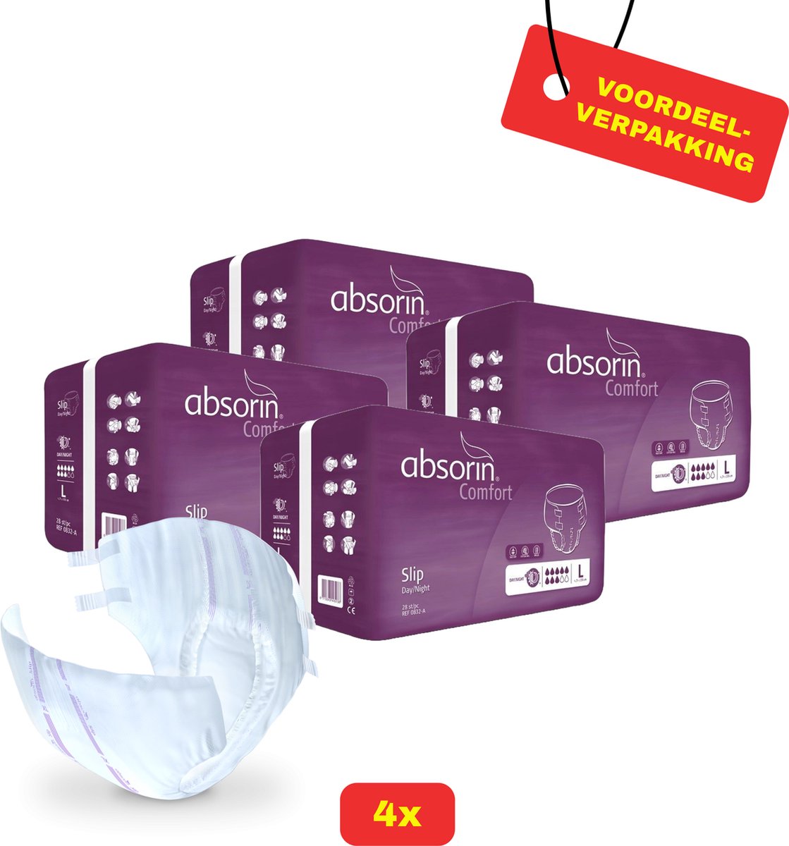 Goedkoopste 4x Absorin Comfort Slip Dag/Nacht Maat L - 4x 28 stuks - Voordeelverpakking!