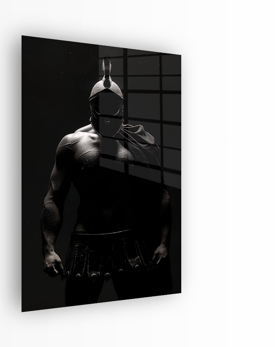 Indoorart Glasschilderij Courage Warrior 80x120 CM - Afbeelding op plexiglas - Inclusief montagemateriaal Zwart, Wit