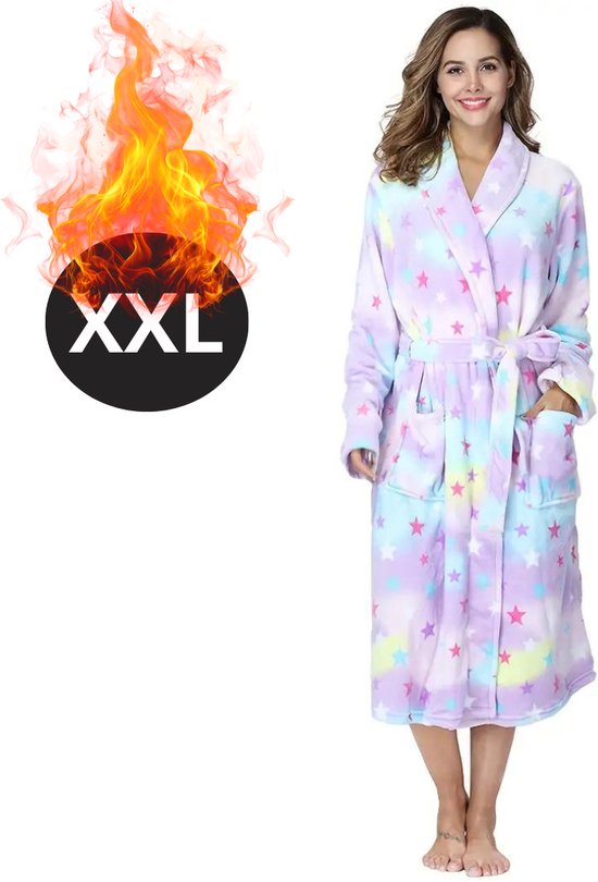 Bovista Badjas Dames - Fleece - Katoen - Badstof - Sauna - Hamam - Wafel - Bathrobe - Duster - Ochtendjas - Spa - Kimono - Sterren XXL