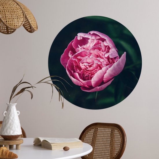 WallCircle® - Behangcirkel 50x50 cm - Muurstickers Bloemen - Roze - Rozen - Muurcirkel woonkamer - Wandcirkel slaapkamer - Kamer decoratie zelfklevend - Muurdecoratie accessoires