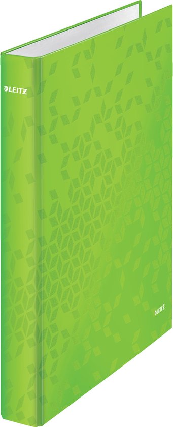 Groene Leitz ringband met geometrisch patroon en logo op rug en voorkant.