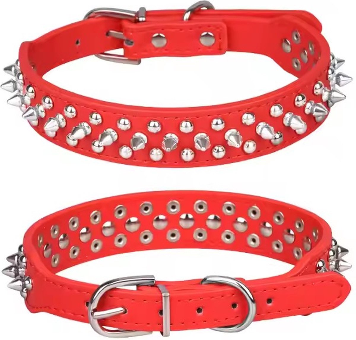 Hetty'S - Stoere hondenhalsband - Met spijkers - Maten L. - kleur rood.