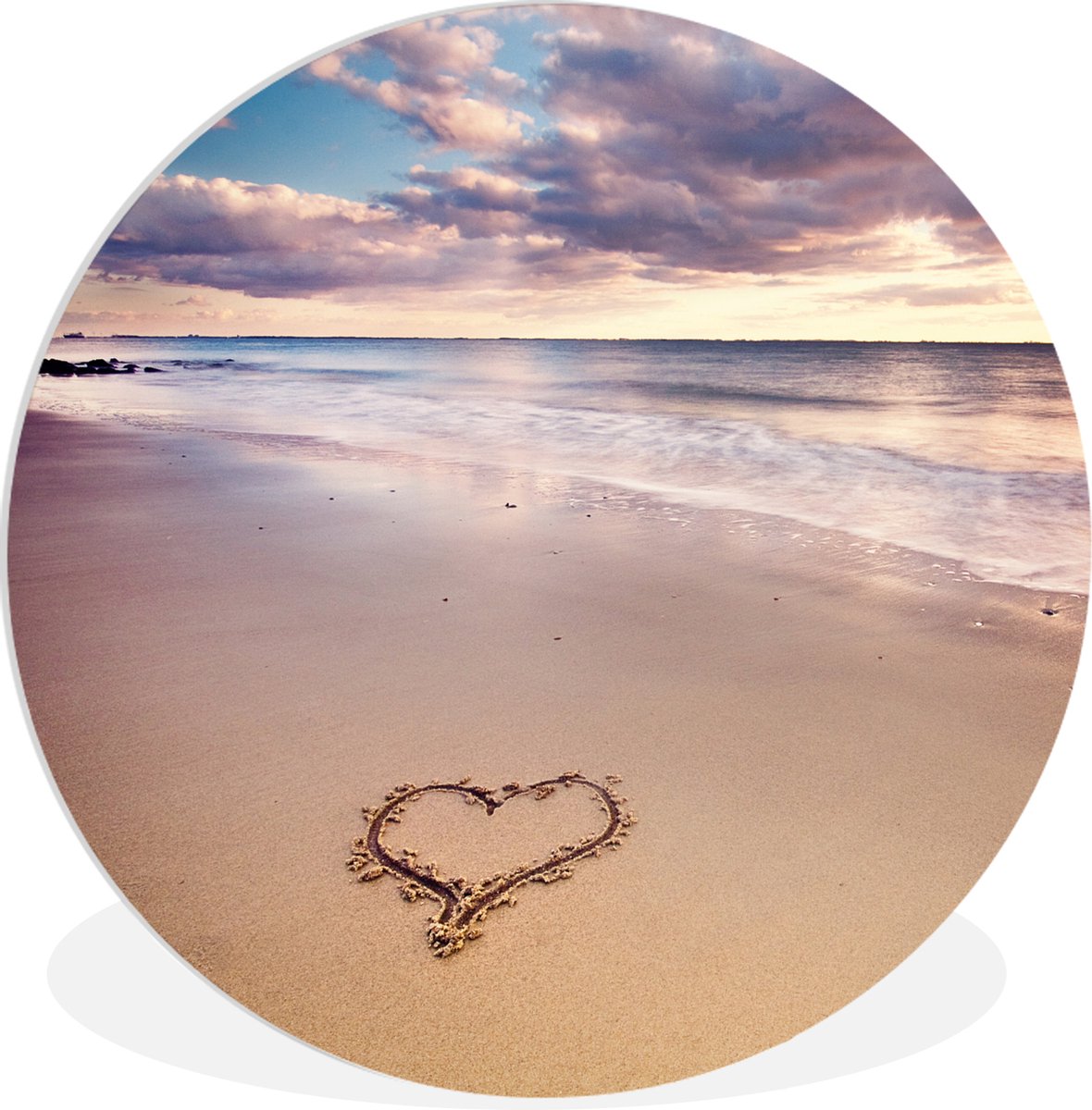 WallCircle Wandcirkel 120x120 cm - Muurcirkel Hart op het strand in Nederland - Muurdecoratie woonkamer - Wanddecoratie slaapkamer - Kamer decoratie accessoires - Ronde schilderijen Multicolor