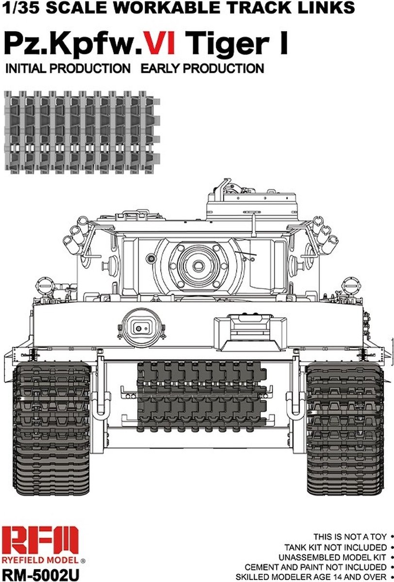 Rye Field Model Modelbouwpakket Militaire voertuigen - 5002U Tiger I Eerste Vroege Productie - Upgrade-versie met Werkbare Tracklinks Plastic - 1:35 - Modelbouw