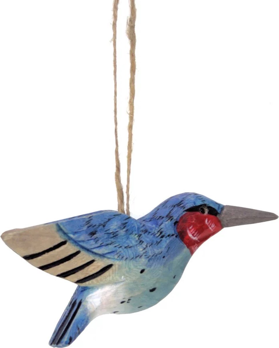 Ornament Kolibrie blauw, hout 10x3,5x5cm
