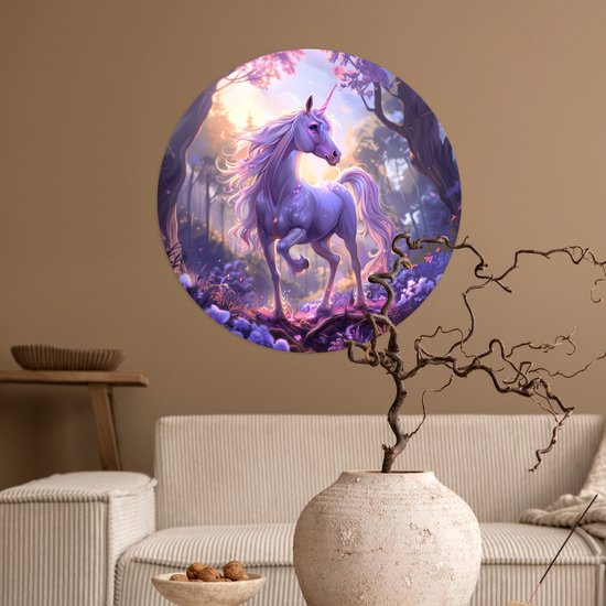 WallCircle® - Papier peint cercle 80x80 cm - Stickers muraux Licorne - Violet - Conte de fées - Animal Fantasy - Cercle mural chambre ado - Décoration chambre - Accessoires chambre ado - Cercle mural chambre jeunesse