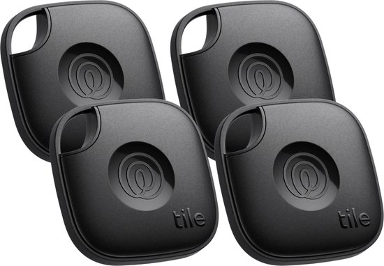 Tile Mate (2024) Bluetooth Tracker, Item Locator voor Sleutels, Tassen en Meer. Telefoonzoeker. Compatibel met iOS en Android. 4-stuks (zwart)