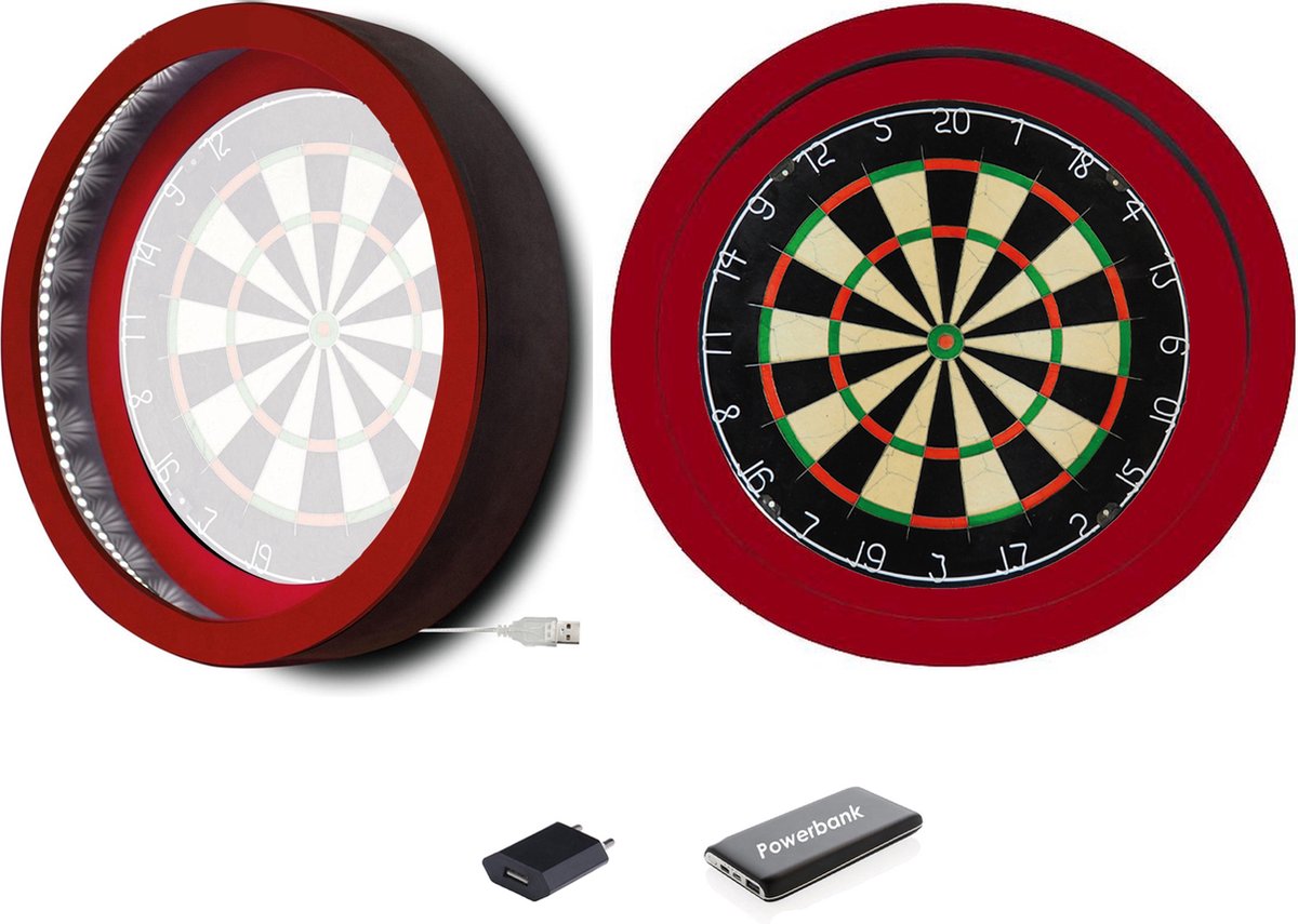Dragon Darts Lunar Eclipse - Dartbord Verlichting - Inclusief Plain Dartbord en Powerbank - LED Surround - Rood