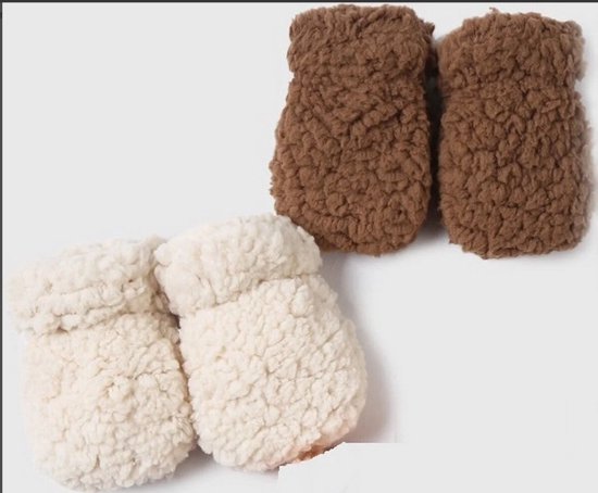 2 Paar Baby Teddy Wantjes – Maat 62-74 (2-9 Maanden) – Bruin & Crème