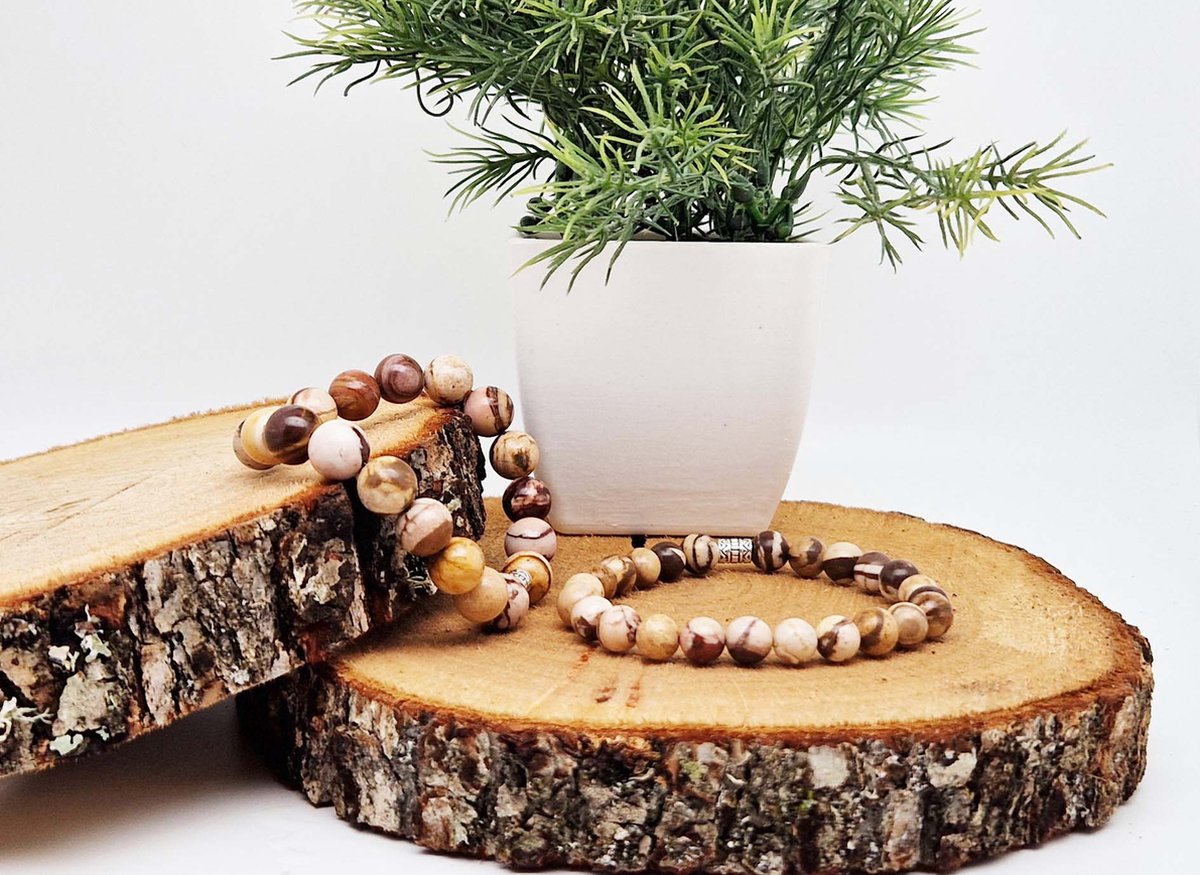 Handgemaakte Klassieke natuurstenen armband “ Australia zebra jasper ” - 8 mm diameter van de korrel- Diameter armband 20 cm - Een mooi cadeau voor familie en vrienden