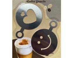 Koffie sjabloon - RVS - Hartje & Smiley - 2 delige set - Cacao sjabloon - Cappuccino sjabloon - Cacao strooier - Barista tools - Koffie accesoires - Barista accesoires - Barista essentials