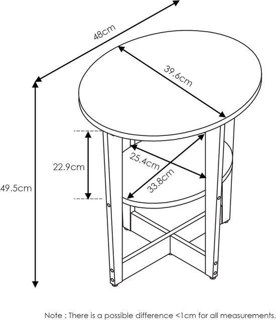 Furinno Ovaal Bijzettafel Nachtkastje Columbia Walnoot/Zwart - Hout Met Open Plank