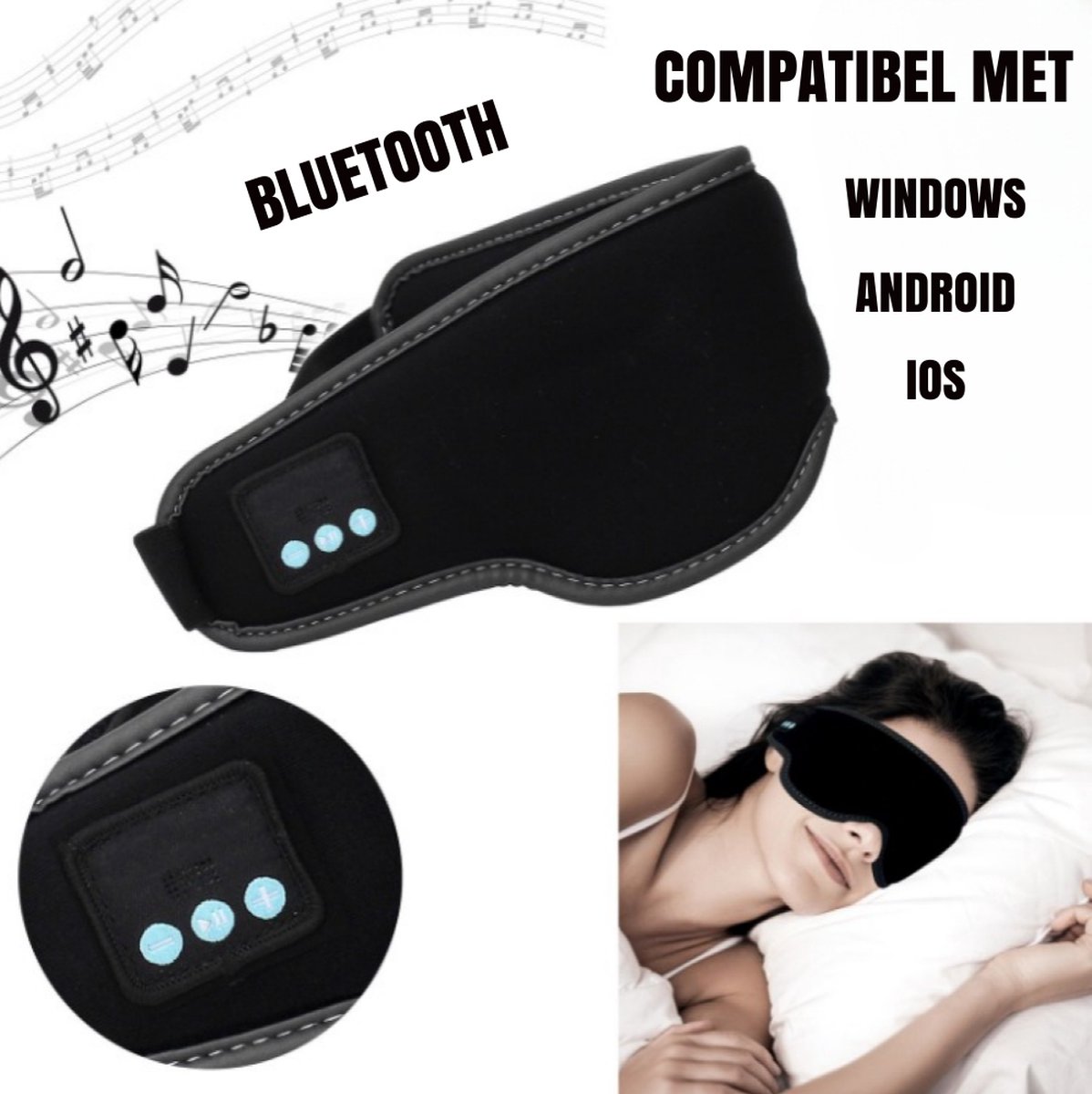 SENSLY Oogmasker - Slaapmasker Bluetooth - Koptelefoon Compatibel met Android IOS en Windows - Soft Foam - Zwart