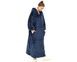 Q-Living Hoodie Deken - Extra Lang & Dik - Plaid Met Mouwen - Snuggle Hoodie - Fleece Deken Met Mouwen - Blauw