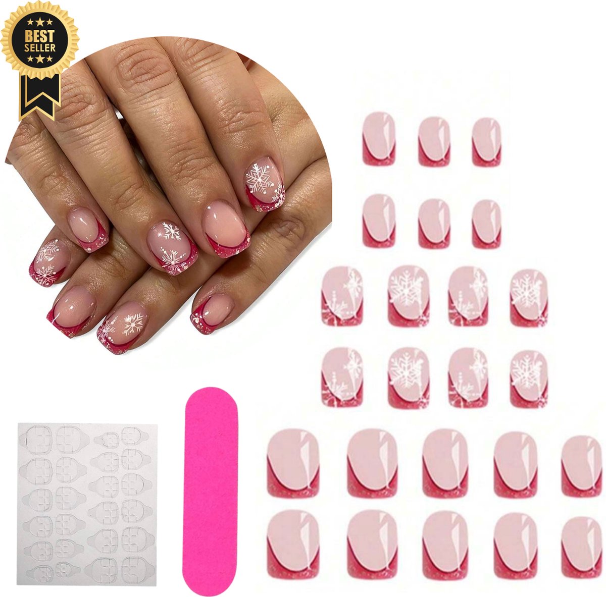 Goedkoopste GUAPÀ® Plaknagels | 24 stuks valse nagels | Press On Nails | Nepnagels | Kunstnagels | Compleet plaknagels starterspakket | Nagels stickers | 24 stuks plaknagels Kerst Nagels Rood