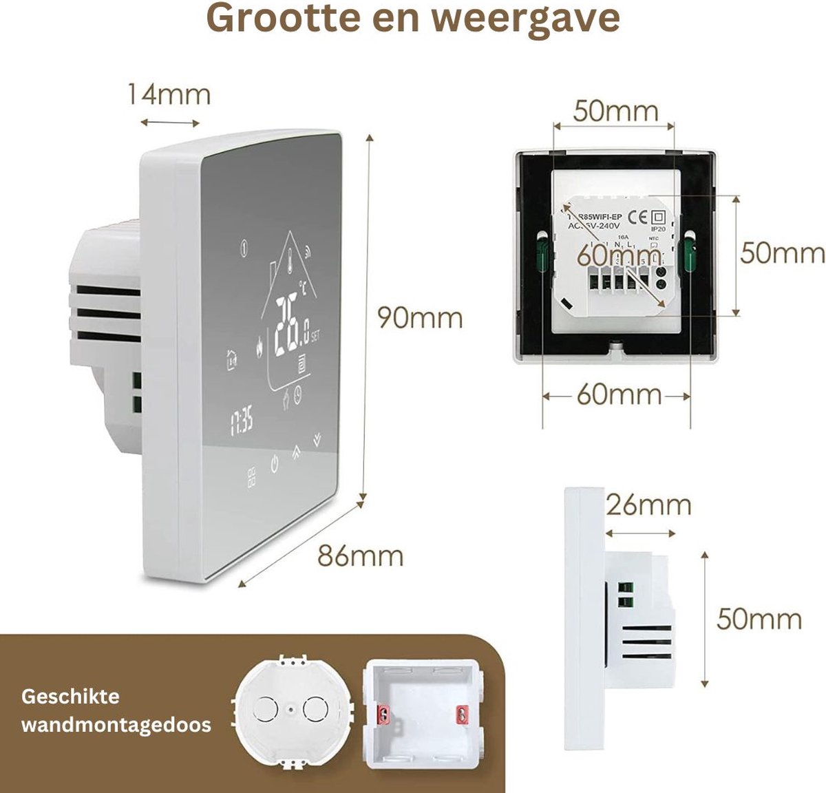 MKSS® Thermostaat voor cv - Draadloos met Wifi - Met App - Wit thumbnail 6