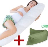 Ondersteunend Lichaamskussen + 1x katoenen kussensloop - 45 x 145cm - Groen - Body Pillow - Zwangerschapskussen - Body Pillow - Lichaamskussen - Voedingskussen - Zijslaapkussen - Sluimerrol - Afneembaar hoes premium body pillow lichaamskussen