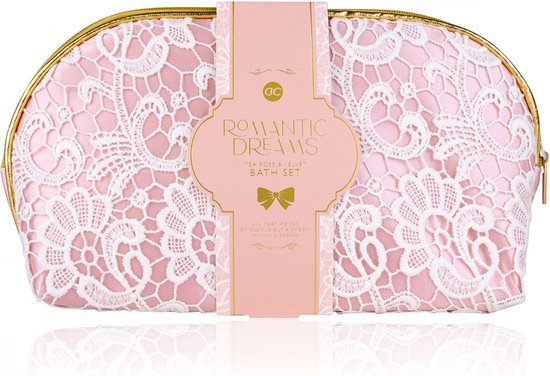 Romantic Dreams - Badset - Puff - Badschuim- Luxe Toilettas (afmeting: 25 x 6 x 16 cm.)