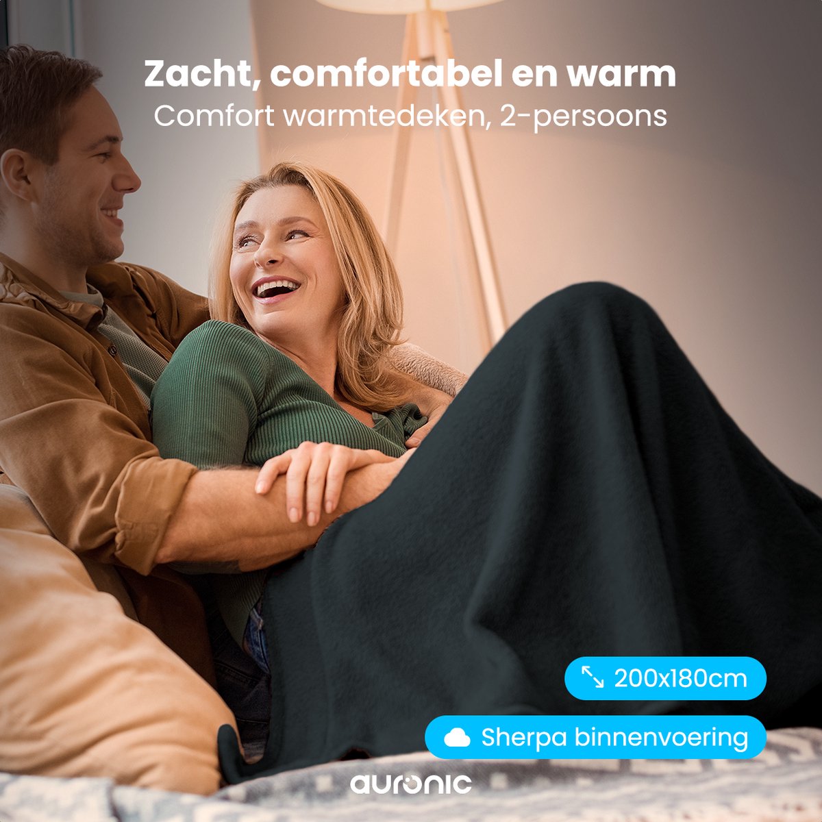 Afbeelding 2 van Auronic Elektrische Deken - Warmtedeken - Sherpa Fleece - 9 Hitte en Timerstanden - Bovendeken - 200x180 - 2 persoons - Antraciet
