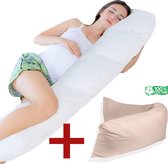 Ondersteunend Lichaamskussen + 1x katoenen kussensloop - 45 x 145cm - Zand - Body Pillow - Zwangerschapskussen - Body Pillow - Lichaamskussen - Voedingskussen - Zijslaapkussen - Sluimerrol - Afneembaar hoes premium body pillow lichaamskussen