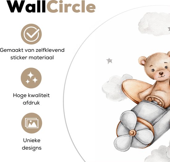 WallCircle® - Papier peint cercle 100x100 cm - Stickers muraux - Avion - Etoiles - Enfants - Cercle mural - Accessoires chambre d'enfant - Décoration chambre bébé - Cercle mural autocollant