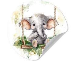 WallCircle® - Behangcirkel 50x50 cm - Muurstickers Olifant - Dier - Kinderen - Jungle - Muurcirkel - Kinderkamer accessoires - Decoratie babykamer - Wandcirkel zelfklevend