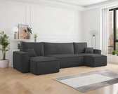 Bol.com U-bank met opbergruimte Frenkie - Antraciet - Ribstof Velvet - Slaapbank met opbergruimte - Zetel - Slaapbank - U-zetel ... aanbieding