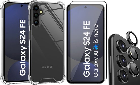 Coque adaptée pour Samsung Galaxy S24 FE - Protecteur d'écran Couverture complète en Glas et protecteur d'appareil photo - Antichoc Transparent