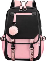 Meisjes School Student Schooltas Outdoor Rugzak Met Usb-Oplaadpoort, Zwart Roze - Schooltas - Rugzak - Rugtas - School - Meisjes - Jongens - Tieners - Boekentas - Rugzak Meisje - Rugzakken - Rugtas Voor Kinderen - Waterdicht - Laptop Rugtas