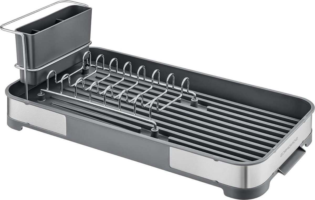 Goedkoopste Roestvrijstalen afdruiprek voor gootsteen - klein formaat - met lekbak en bestekhouder