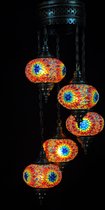 Turkse Lamp - Hanglamp - Mozaïek Lamp - Marokkaanse Lamp - Oosters Lamp - Authentiek - Handgemaakt - Kroonluchter - Multicolour mix- 5 bollen