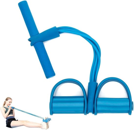Foto: Multifunctionele spanningskabel sit up bodybuilding expander pedaal weerstandsband elastisch trainingsmateriaal trui touw 4 buizen oefening blauw voor thuisfitness 