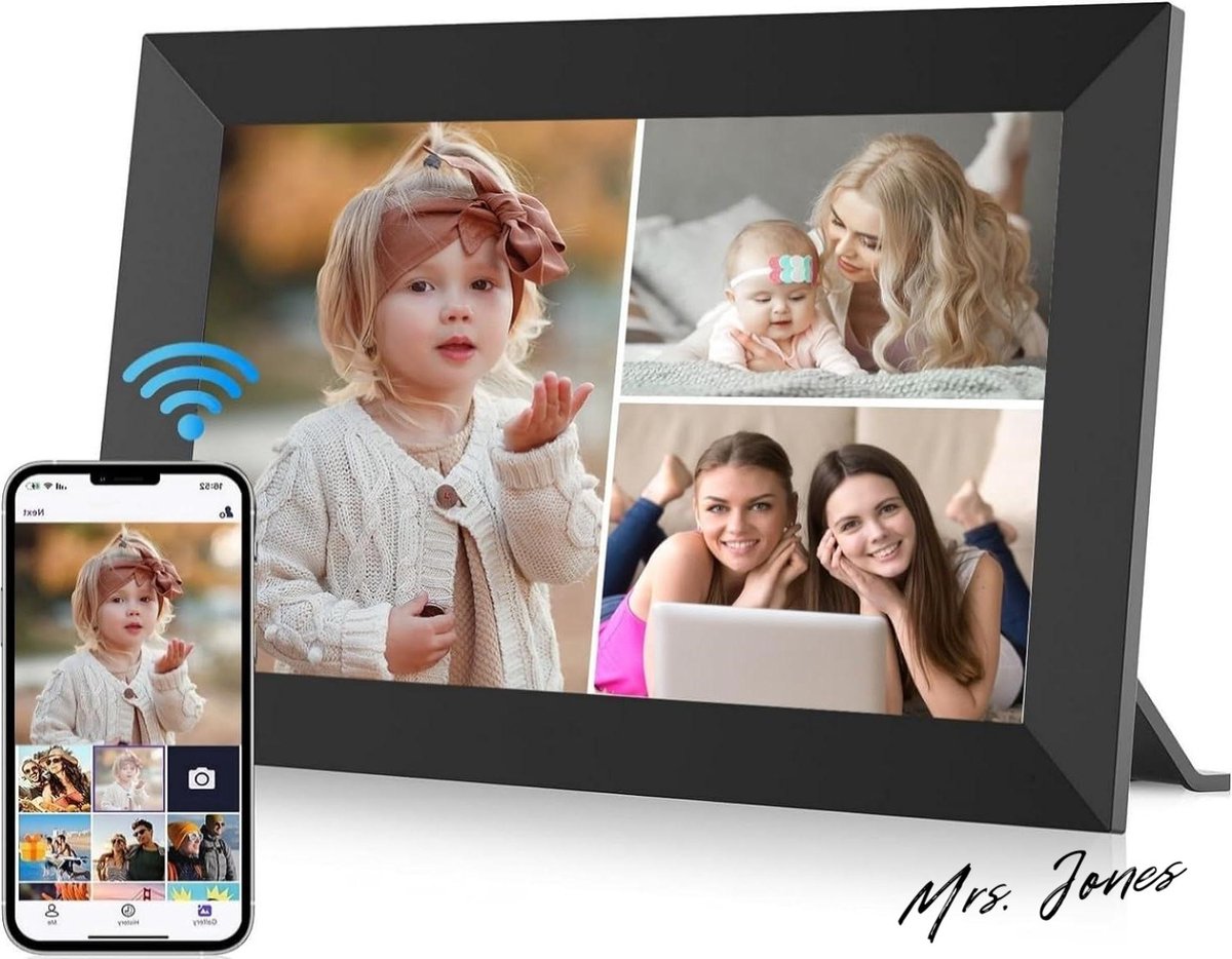 Mrs. Jones 101 inch IPS touchscreen WiFi digitale fotolijst - 32 GB elektronische fotolijst voor desktop- of wandmontage - automatische rotatie - perfect als cadeau voor ouders en vrienden Digitale fotolijst