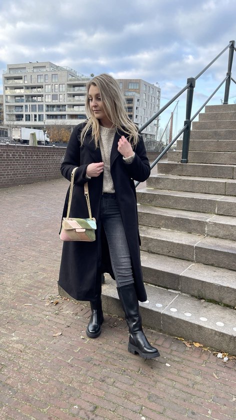 Jas van imitatieleer, used look, reverskraag, metallic rits, lange