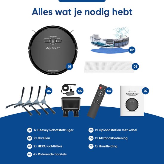 Heevey Robotstofzuiger met dweilfunctie - Automatisch oplaadstation - Dweilrobot - Robotstofzuiger huisdieren