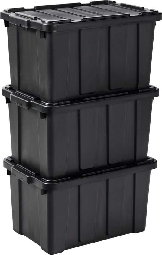 IRIS Powerbox Robuust Opbergbox - 50L - 100% Recycled Kunststof - Zwart - Set van 3