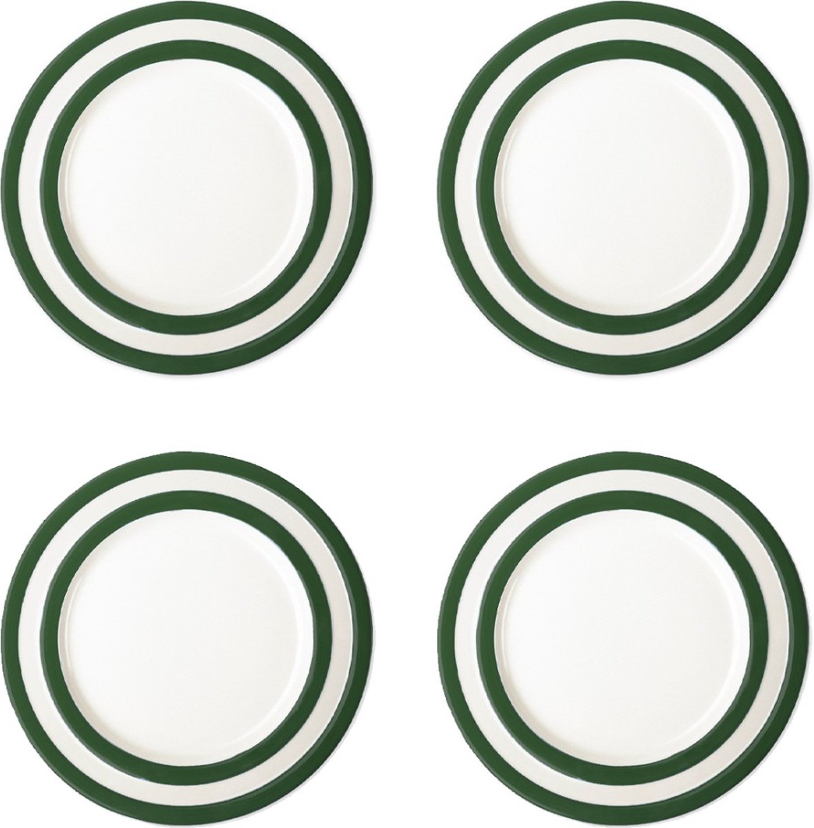 Cornishware Adder Green Lunchborden Set van Vier Diameter: 24cm - Donkergroen Wit Gestreept