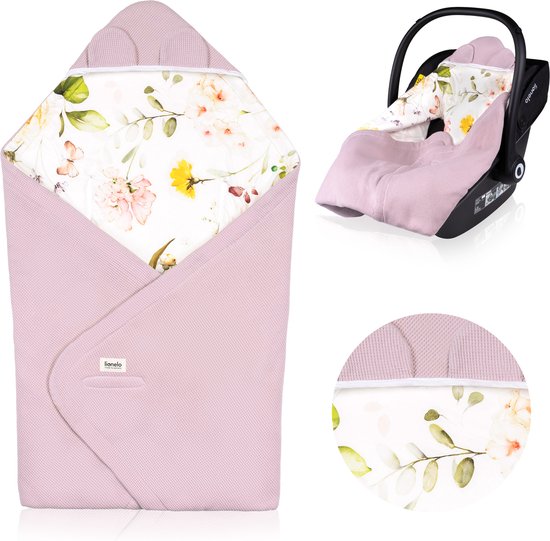 Lionelo Travel Swaddle Blanket - Omslagdoek voor Autostoel & Kinderwagen - 100% Katoen & Bamboe - TOG 2.5 - Hypoallergeen - Voor Herfst/Winter - Verstelbaar met Klittenband - 90x90 cm - Ademend & Zacht - Machinewasbaar