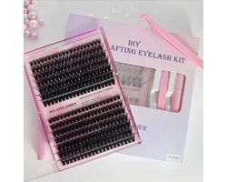 Individuele Wimpers 280PCS Cluster Wimpers DIY Wimper Extensions Kit D Krul 0.07mm 60D 9-16mm Brede Stam Lashes Individuele Wimpers Kit thuis(60D-D-Cluster Lash Extension Kit, Nep Wimpers)