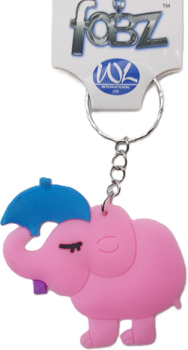 Sleutelhanger Roze Olifant met Paraplu | Dieren