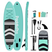 Bol.com LifeGoods PaddlePro SUP Board - Opblaasbaar Paddle Board - Complete Set - Max. 135KG - 320x81cm - Pastelgroen aanbieding
