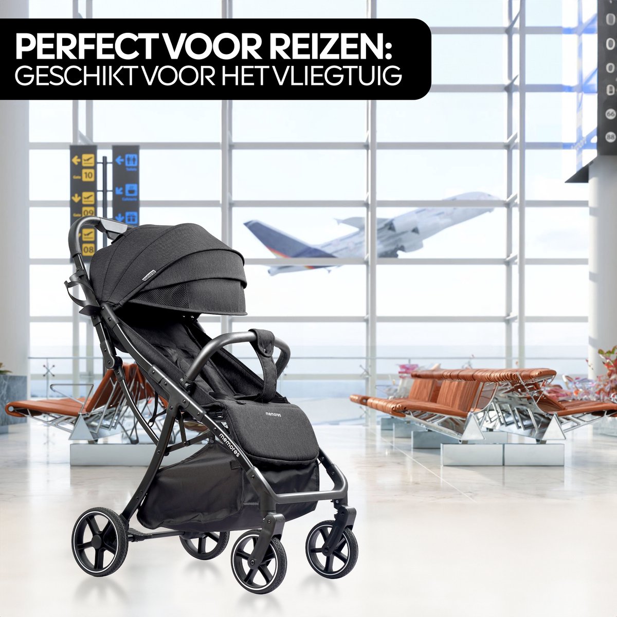 Memores Plooibuggy Zwart - Buggy Inklapbaar Inclusief Regenhoes, Bekerhouder en Tassenhaken - Peuter -Extra licht & Compact voor Vliegtuig, Auto & OV - Extra Veilig en Wendbaar door Grote Massieve Wielen - Tot 4 jaar - Kinderwagens - Wandelwagen - M1 – foto 7